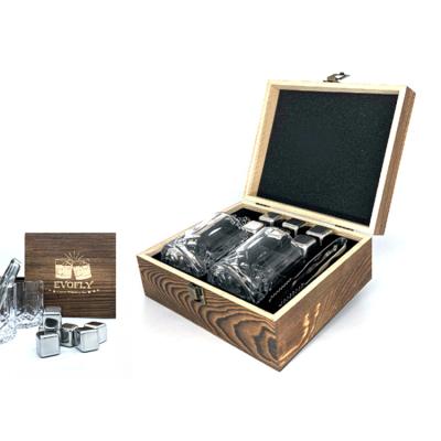 China Agriculture Promotional Custom Wooden Box Stainless Gift Set of 6 Pack Gold Silver Glass Whiskey Stones for sale