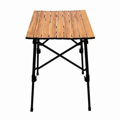 China Hot Portable Folding Table Pliante Camping Garden Wood Grain Adjustable Table for sale