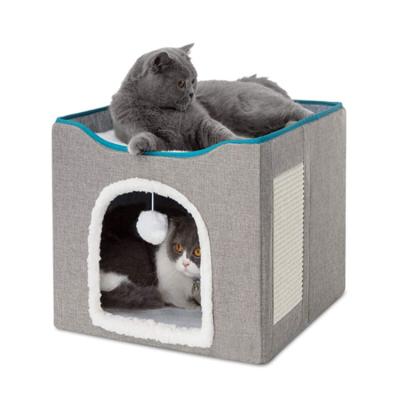 China High Quality Breathable Indoor Portable Soft Felt Comfortable Pet Cat House Foldable Cat Hidewawy With Fluffy Ball for sale