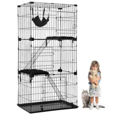 China Neworld Large 3-Tier Metal Wire Pet Cat Cage Playpen Crate Enclosure Breathable Folding Kennel Cat Home On Wheels for sale