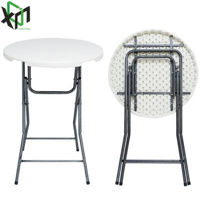 China 80cm Diameter HDPE Easy Carry White Color Round Folding Table Top Cocktail Bar Top Round Folding Table for sale