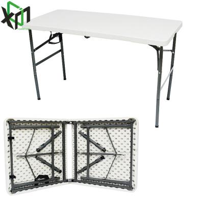 China Popular 4FT Portable White Rectangular Small Outdoor Picnic Easy Carry Plastic Folding Table for sale