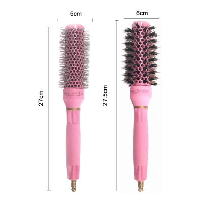 China High Quality High Temperature Resistance Private Label Boar Nylon Bristle Waterproof Professional Pink Ceramic Round Styling Hair Brush for sale