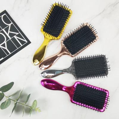 China Waterproof Boar Bristle Massage Boar Gold Plating Sliver Paddle Bling Cushion Ionic Hair Brush In Big Size for sale