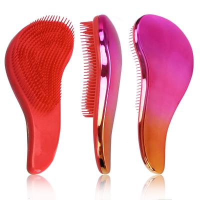 China Amazon Compact Hot Selling Two Colors Popular Pretty Plated Surface For Women&girls Wet Hair Detangler Hairbrush for sale