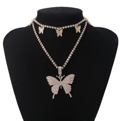 China Female Creative Butterfly Micro-inlaid Geometric Diamond Necklace Romantic Personality Temperament Mix Match Set for sale