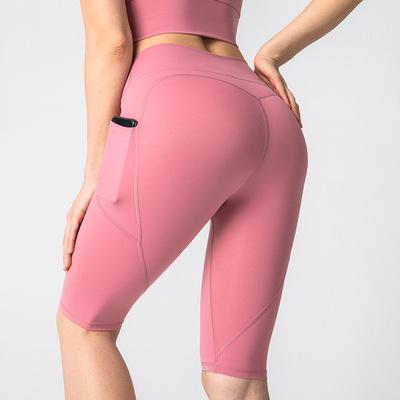 China High Waist Peach Hip Yoga Pants Summer Yoga Clothes Women's Five-Point Pants Breathable Tight Naked Fitness Pants Sports Tracksuit for sale