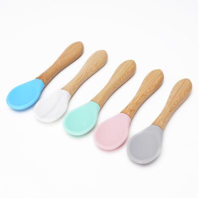 China Materia Baby Food Grade BPA Free Wooden Baby Fork Silicone Free Feeding Spoon Bamboo Spoon for sale