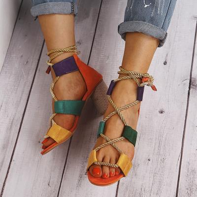 China Fashion Trend Women's Sandals Big Sizes High Heels Female Square Heels Open Toe Summer Sandals Cross Strap Shoes for sale