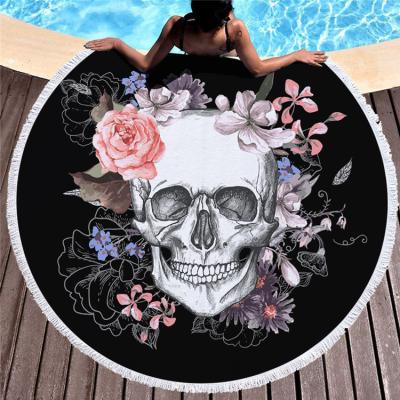 China Large Compressed Towel Women's Tapestry Quick Compressed Towel Yoga Mat Compressed Round 3d Sugar Skull Printed Beach Towel Thick Cloth for sale