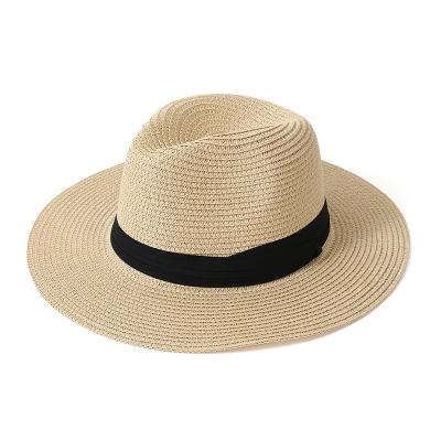 China 2023 New Panama Three Striped Times With Straw Hat Summer Vacation Seaside Beach Umbrella Jazz Straw Hat With Stock for sale