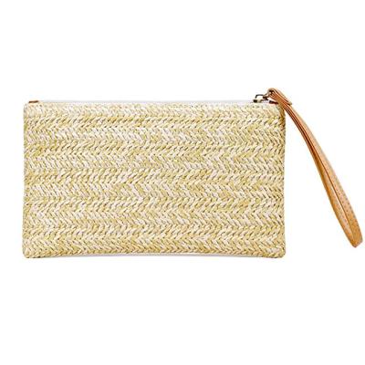 China Factory Custom Women's Handmade Straw Purse Zipper Wristlet Wallets Straw Clutch Bag Bohemian Summer Beach for Ladies and Girls for sale