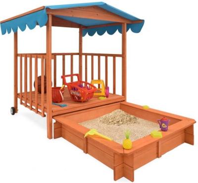 China Easily Assembled Cheap Waterproof Wooden Playhouse Kid Playhouse Sandbox With Cover For Kids for sale