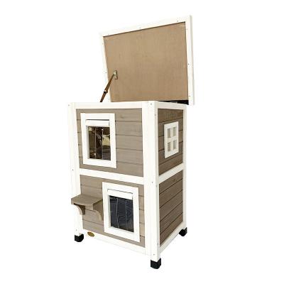 China 2 Story Breathable Isolation Cat Condo Outdoor Wooden Cat House With Waterproof Roof for sale