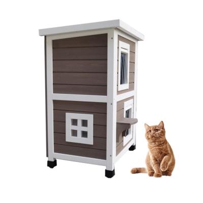 China Breathable Luxury Design 2 Floor Wooden Cat House With Isolation for sale