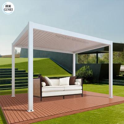 China Modern Motorized Garden Gazebo Waterproof Electric Opening Louver Roof Aluminum Pergola With Led Light zu verkaufen