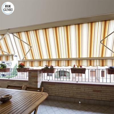 China Polyester Or Acrylic Fabric Outdoor Sunshade Awning Motorized Aluminum Free Standing Retractable Double Sided Awning for sale