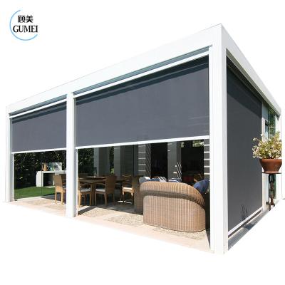 Cina High Quality Aluminum Roof Pergola Curtain Outdoor Blackout Motorized Zip Track Zipper Roller Blinds in vendita