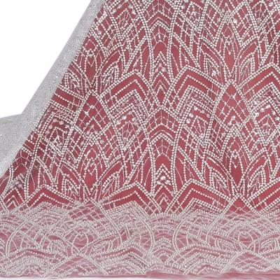 China Other new arrival wholesale heavy beaded 100% polyester guipure lace shinny sequin fabric for bridal for sale