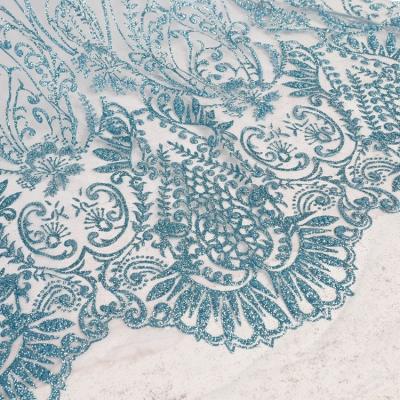 China Other popular designs shinny royal blue luxury mesh net embroidery glitter lace fabric for dress for sale