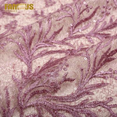 China Other Latest Asoebi Leaves Pattern Embroidery Tulle Lace Fabric With Transparency Order For Dress Dress for sale