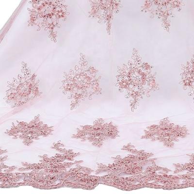 China Other Hot Sale Luxury Rose Flower Embroidered Rope Sequin Embellish Knitting Sequins Dress Making Lace Fabric for sale