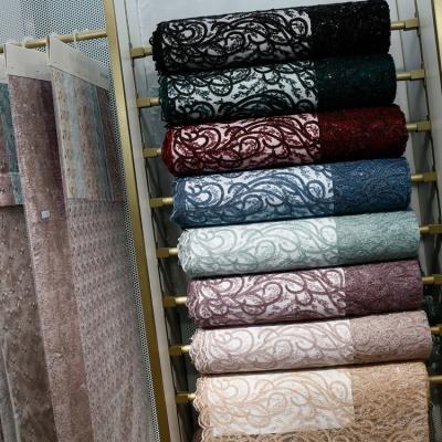 China Other modern style flat color sequin furry rope embroidery lace dying fabrics for party dress for sale