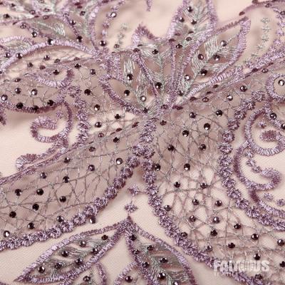 China Other High Quality Crystal Stone Fancy Tulle Women Dress Embroidery Lace Fabric With Black Stones for sale