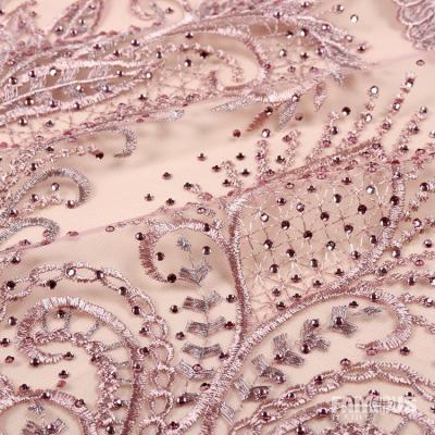 China Other 2022 Bride Dress Luxury Crystal Stone 100% Polyester Embroidery Lace Fabric With Stones for sale