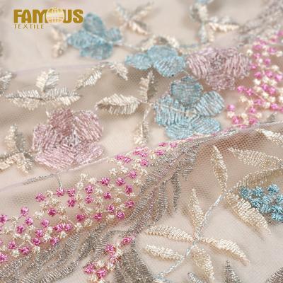 China Other China 2022 Light Weight Polyester Flower Embroidery Lace Fabric 2022 Beautiful For Kids Dress Dress for sale