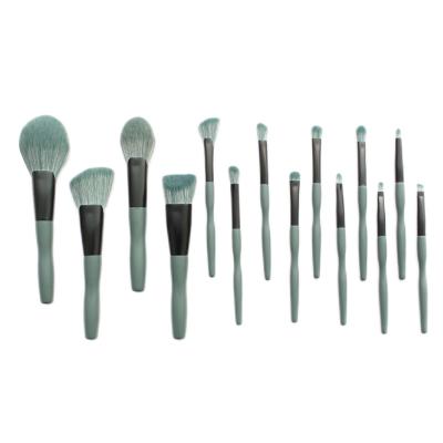 China Angular Blush Free Samples 14pcs Premium Green Soft Hair Long Handle Base Makeup Brush Set for sale