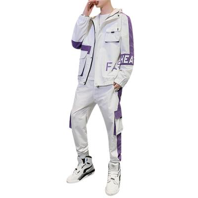 China QUICK DRY OEM Customized LOGO Jacket Two Piece Set Elastic Strap Contrast Color Sporty Jogging Jacket Pants Man's Hooded Sweatsuit for sale