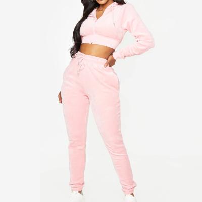 China New Logo Tracksuit Crop Tops Hoodies Custom Made Stylish Breathable And Jogging Sweatsuit 2 Pieces Set Women Velvet Tracksuits For Wome for sale