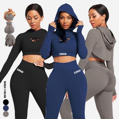 China New Fashion Breathable 3 Piece Yoga Pants Set Elasticity Sport Wear Logo Yoga Activewear Set for sale