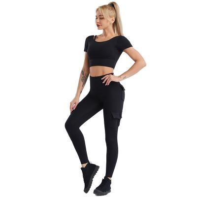 China Breathable Yoga Suit 2 Piece Sports Shirts Crop Top Seamless Leggings Sports Gym Set Clothes Fitness Workout Set Seamless Leggings 2021 for sale