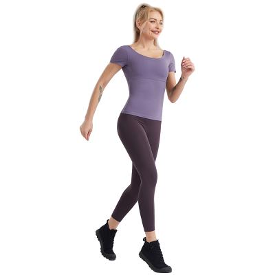 China 2021 Women Breathable Short Sleeve Rib Suit High Quality Long Seamless Yoga Bottom Suit for sale