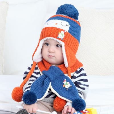 China Fashion Design COMMON Plush Knit Hat Ear Protect Hat Scarf Baby Winter Two Piece Hat for sale