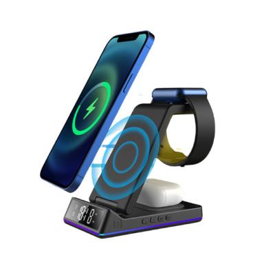 China Smart Watch 3 in 1 wireless charging station [dual coil stand] fast magnetic wireless charger stand base support Qi Android phones for sale