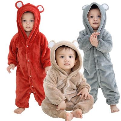 China Polyester/Cotton 2021 New Arrivals Winter Baby Clothing Animal Baby Rompers Long Sleeve Hooded Flannel Baby Onesie for sale