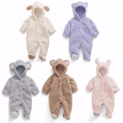 China Wholesale Hooded Polyester Knitted Flannel Jumpsuit Winter Baby Rompers Newborn Baby Onesie Baby Rompers Long Sleeve for sale