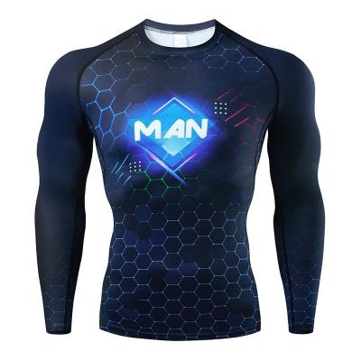 China New Fitness Men's Fitness Clothes Print Sports Tights Large Size Quick Dry Basketball Pro Running Tight T-shirt Men's Long Sleeves for sale