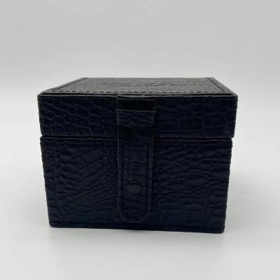 China Luxury Custom Leather Single Watch Box PU Slot Wood Wrapped Wooden Gift Button Strap Black Unique Watch Gift Box for sale