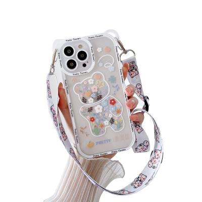 China Cute Wholesale Shockproof Flower Bear Ear Cross - Body Lanyard Case for sale