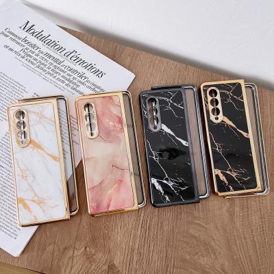 China Beautiful New Shockproof Folding Mobile Phone Plated Marble Case For Samsung Galaxy Z Fold 4 for sale