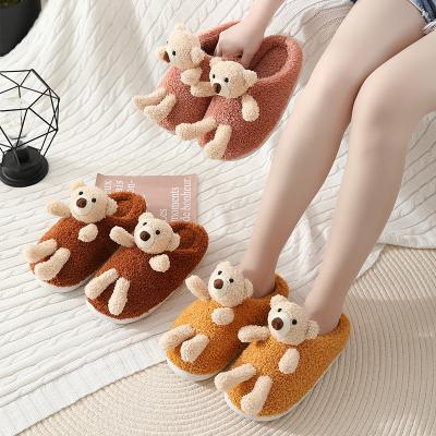 China Fashion Lightweight Casual Winter Indoor Warm Women Slips Big Bear Orange Fluffy Slippers for sale