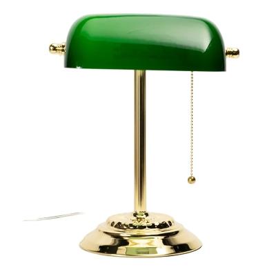 China Hot Selling White Hot AC Powered Traditional Bankers Lamp with Green Glass Shade and Polished Brass Finish for Desk, Library, Study Room for sale