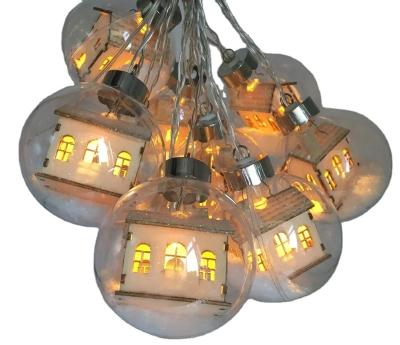 China Hot Selling Hot White Christmas Lights Christmas Light LED Ornament Ball String Light With Wooden House/Snow For Outdoor Home Garden Party for sale