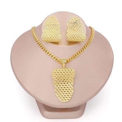 China FASHIONABLE Design Luxury 24k Gold Plated Necklace and Earrings Sets Italian 18k Gold Fashion Wedding Dubai Bridal Jewelry Set for sale