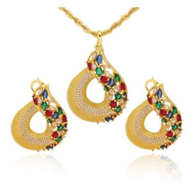 China Fashion High Quality Copper Wedding Party Dubai 18k Gold Multicolor Women Jewelry Set TRENDY Jewelry Cubic Zirconia Bride for sale