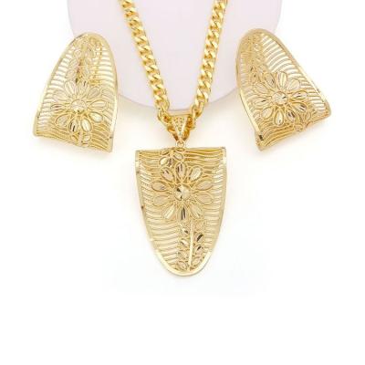 China FASHIONABLE Wholesale Custom Luxury Necklace Earrings Set Fashion Jewelry Sets 18k Gold Plated Dubai Bridal Jewelry Sets for sale